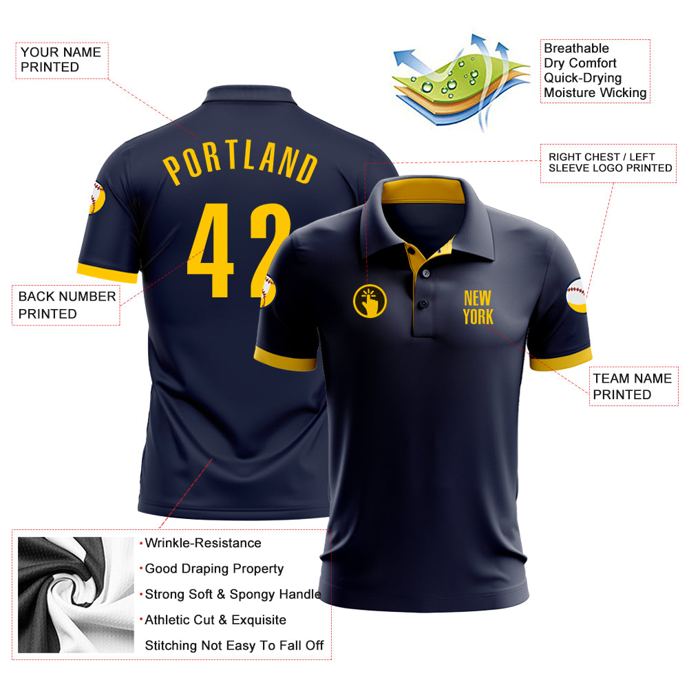 Custom Navy Yellow Performance Golf Polo Shirt