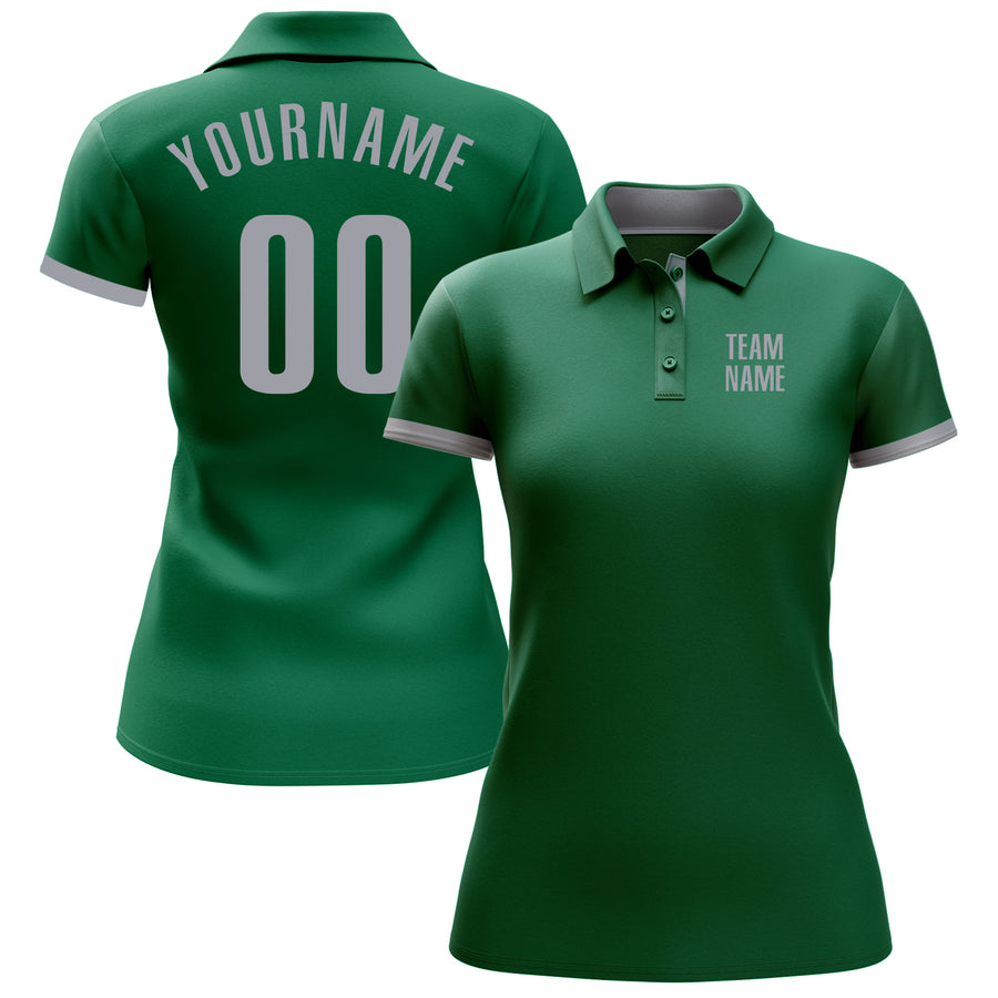 Custom Kelly Green Gray Performance Golf Polo Shirt