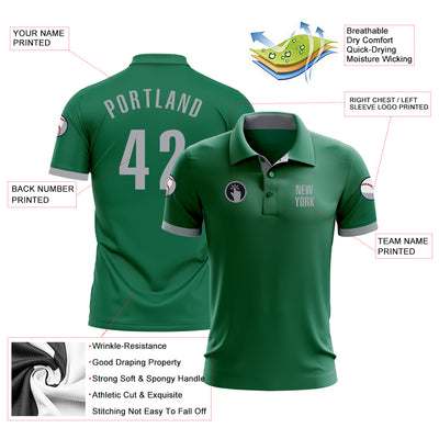 Custom Kelly Green Gray Performance Golf Polo Shirt