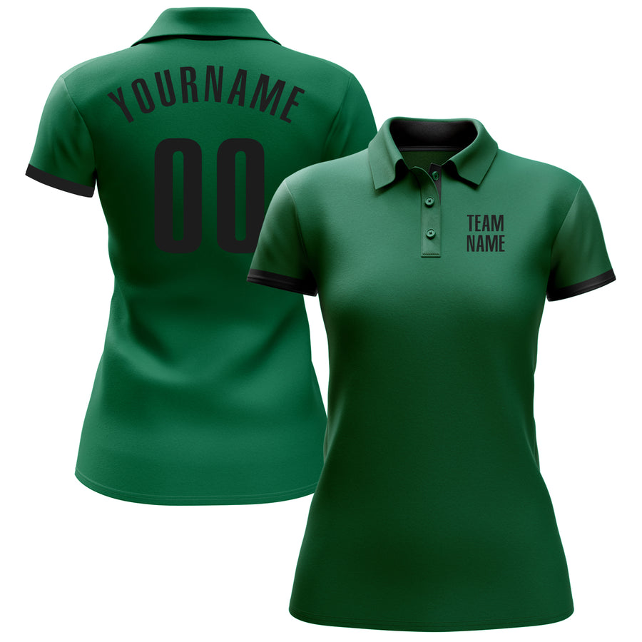 Custom Kelly Green Black Performance Golf Polo Shirt