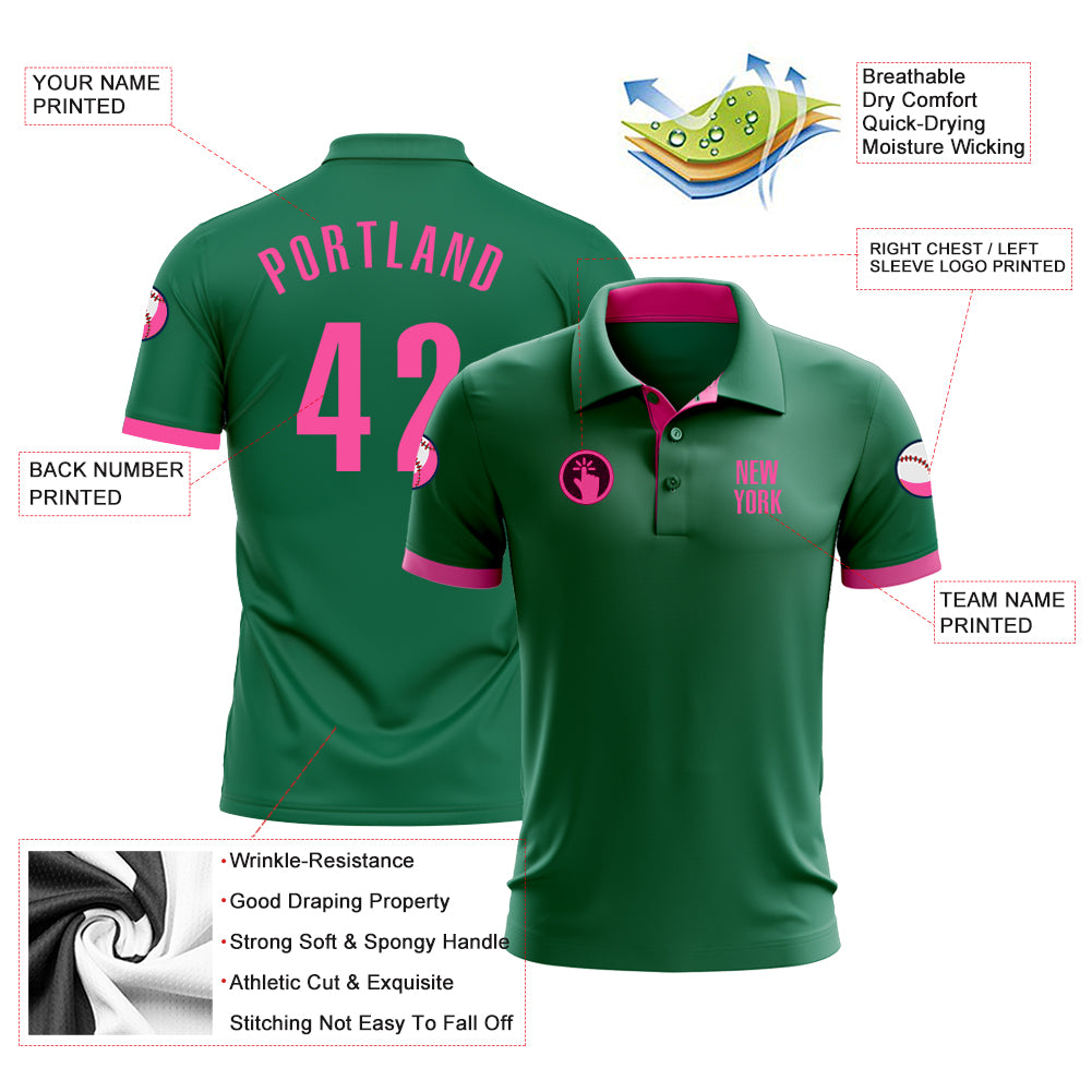 Custom Kelly Green Pink Performance Golf Polo Shirt