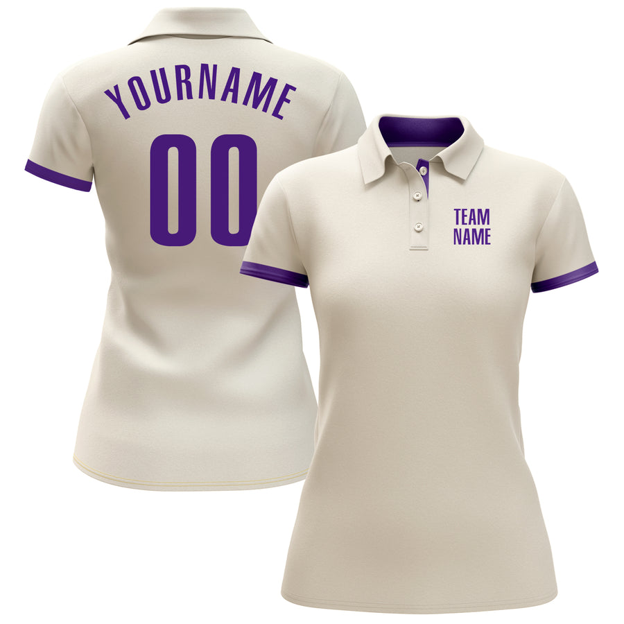 Custom Cream Purple Performance Golf Polo Shirt