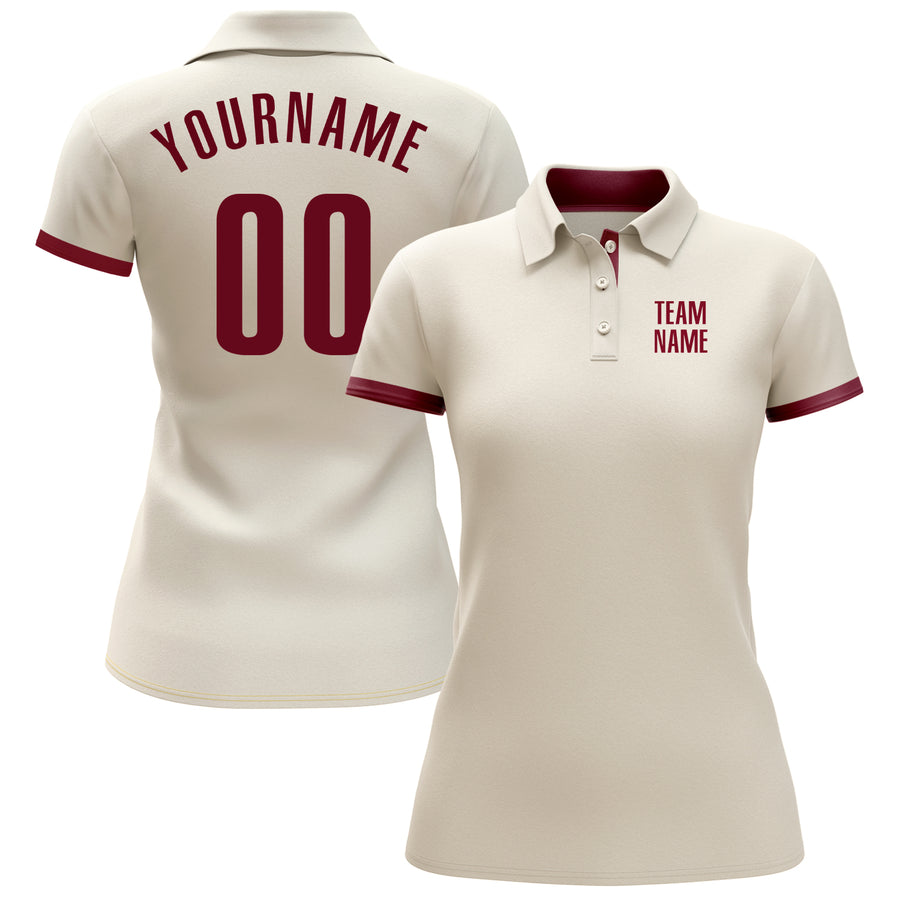 Custom Cream Crimson Performance Golf Polo Shirt