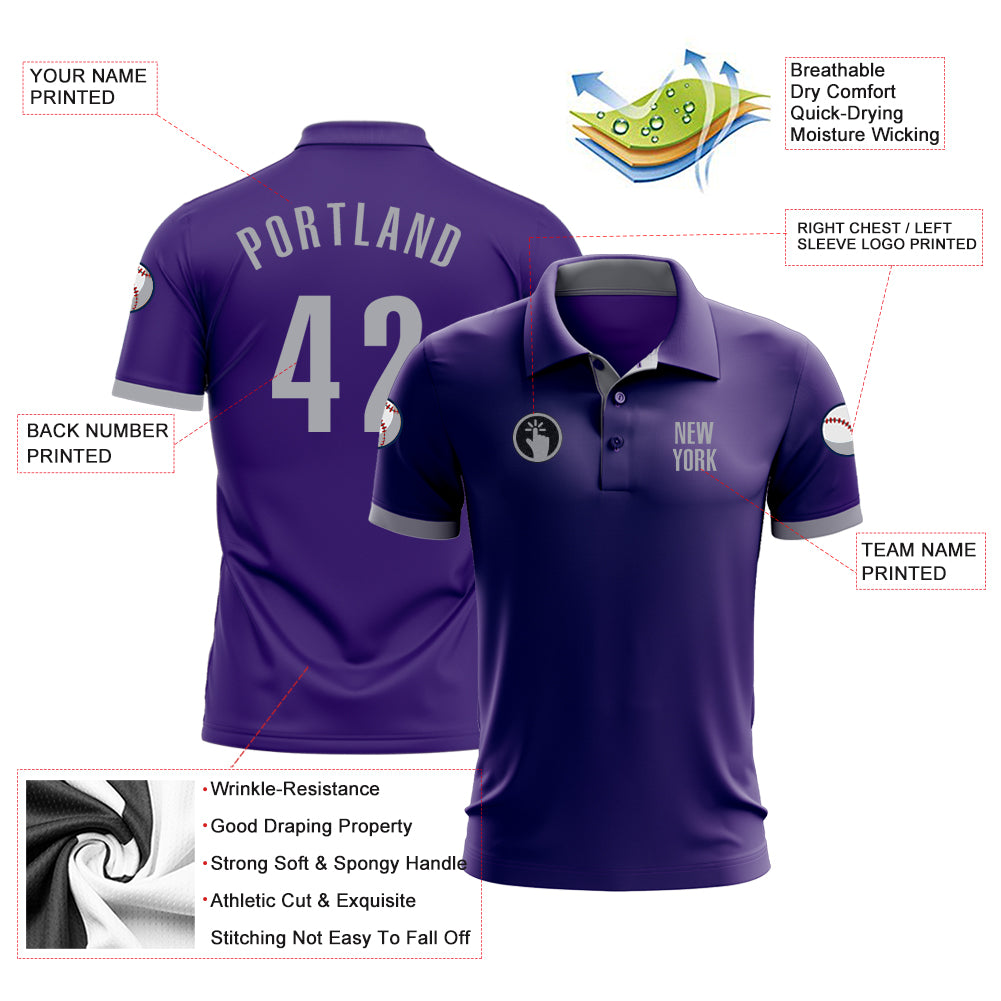 Custom Purple Gray Performance Golf Polo Shirt