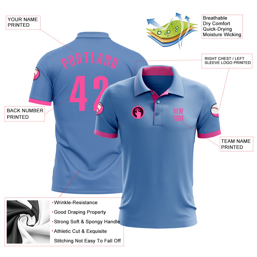 Custom Light Blue Pink Performance Golf Polo Shirt