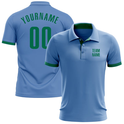 Custom Light Blue Kelly Green Performance Golf Polo Shirt