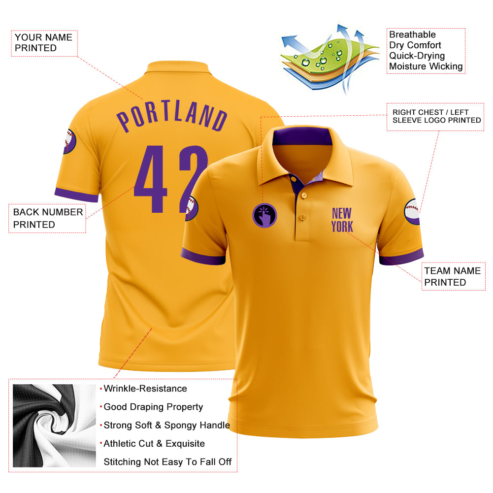 Custom Gold Purple Performance Golf Polo Shirt