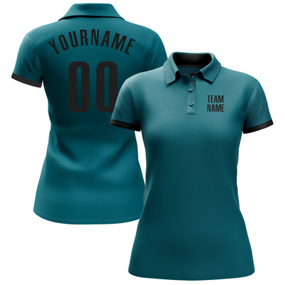 Custom Teal Black Performance Golf Polo Shirt