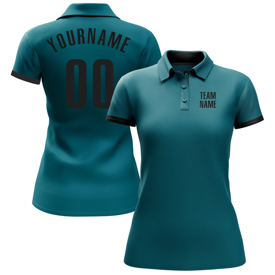 Custom Teal Black Performance Golf Polo Shirt