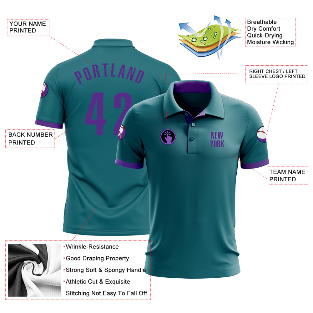 Custom Teal Purple Performance Golf Polo Shirt