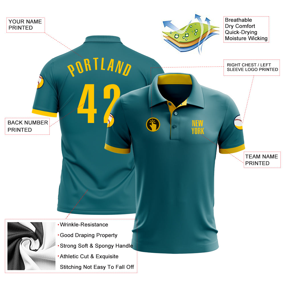 Custom Teal Yellow Performance Golf Polo Shirt