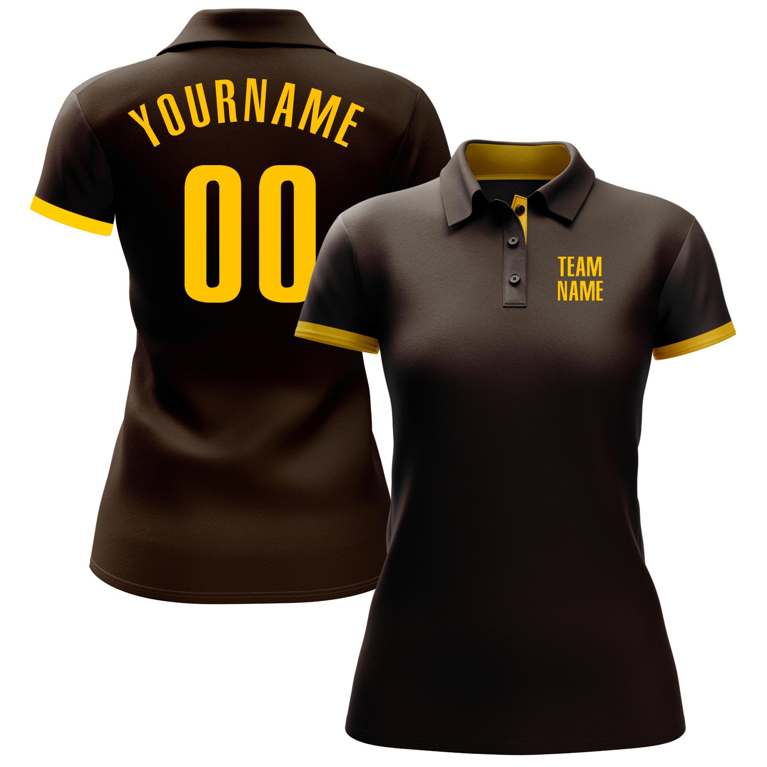 Custom Brown Yellow Performance Golf Polo Shirt