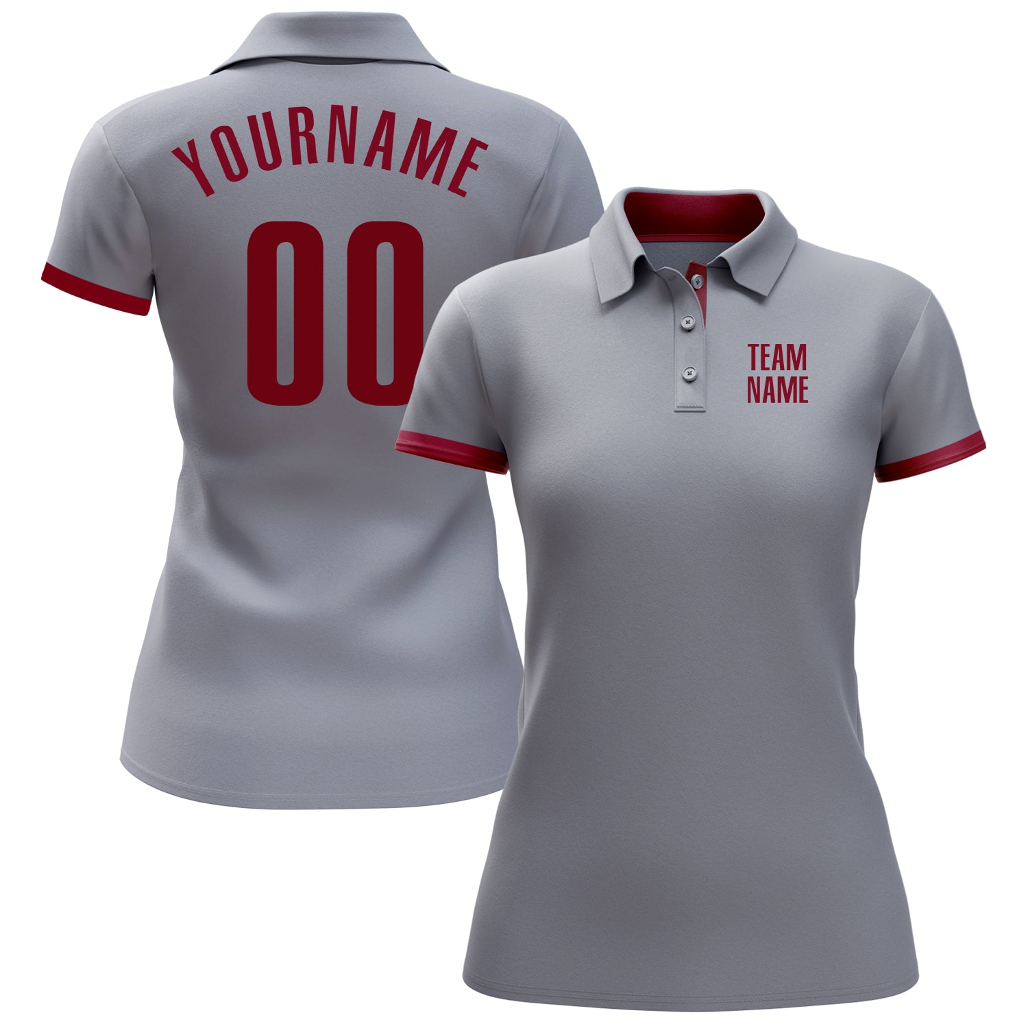 Custom Gray Crimson Performance Golf Polo Shirt