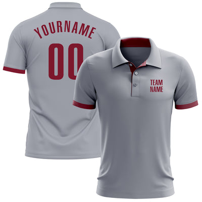 Custom Gray Crimson Performance Golf Polo Shirt