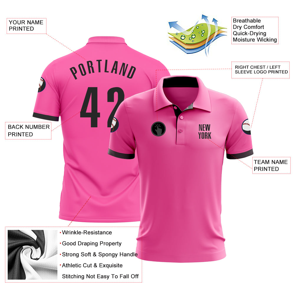 Custom Pink Black Performance Golf Polo Shirt