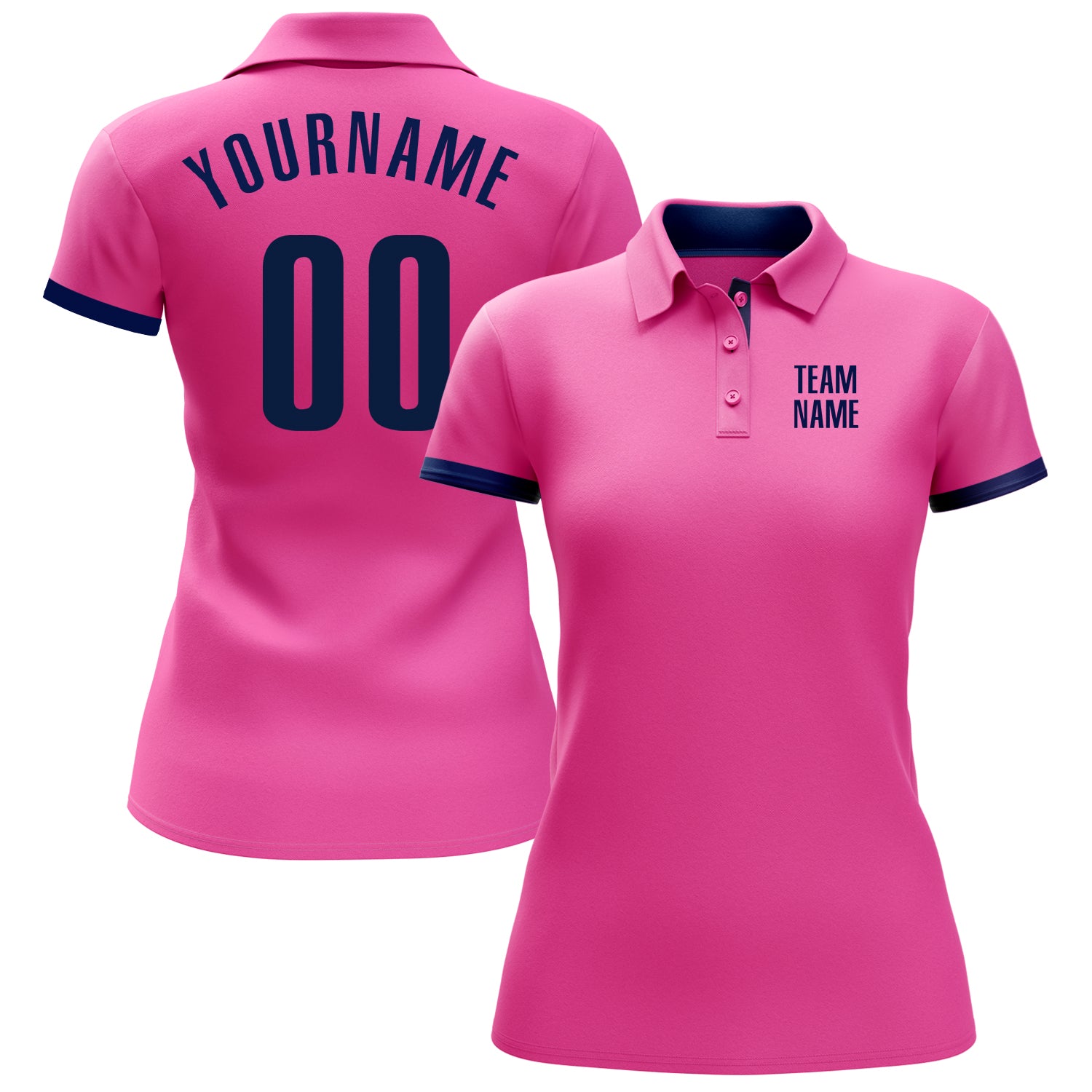 Custom Pink Navy Performance Golf Polo Shirt