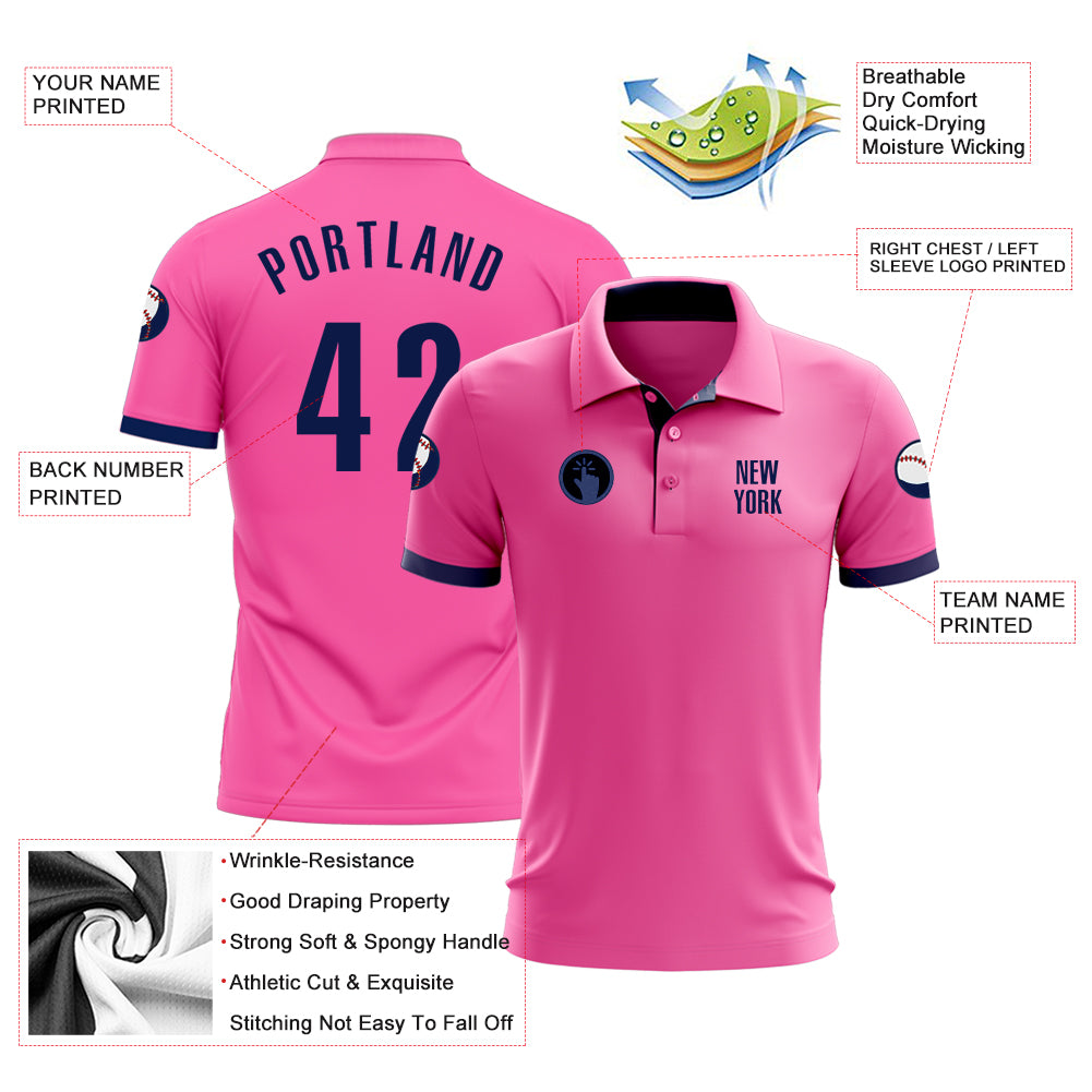 Custom Pink Navy Performance Golf Polo Shirt