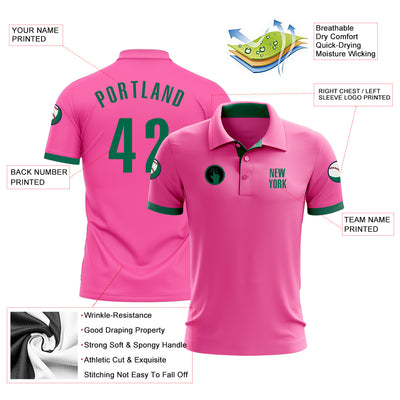 Custom Pink Golf Polo Shirt Kelly Green Performance - FansIdea