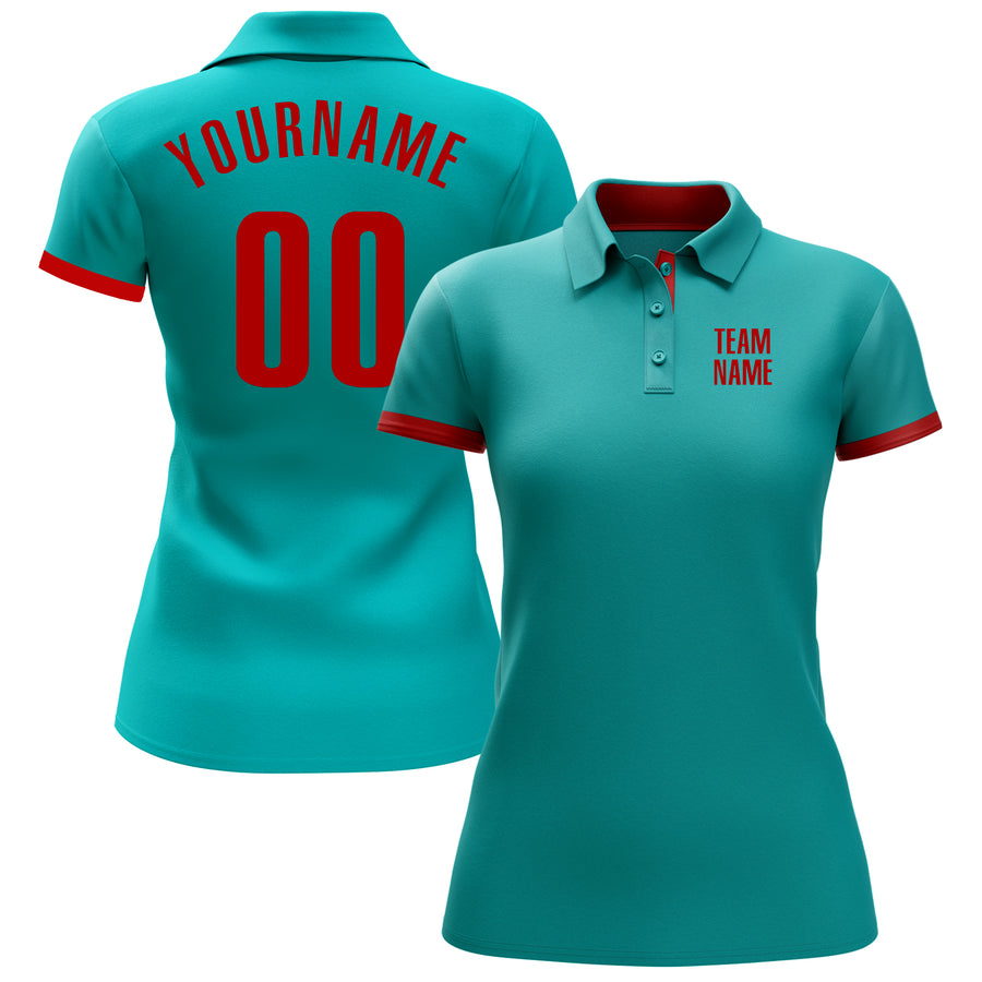 Custom Aqua Red Performance Golf Polo Shirt