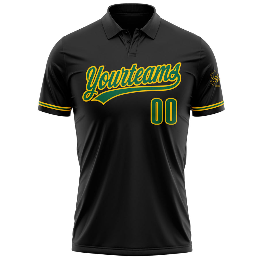 Custom Black Kelly Green-Yellow Performance Vapor Golf Polo Shirt