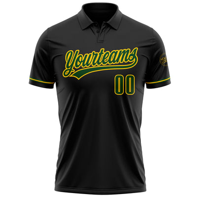 Custom Black Green-Yellow Performance Vapor Golf Polo Shirt