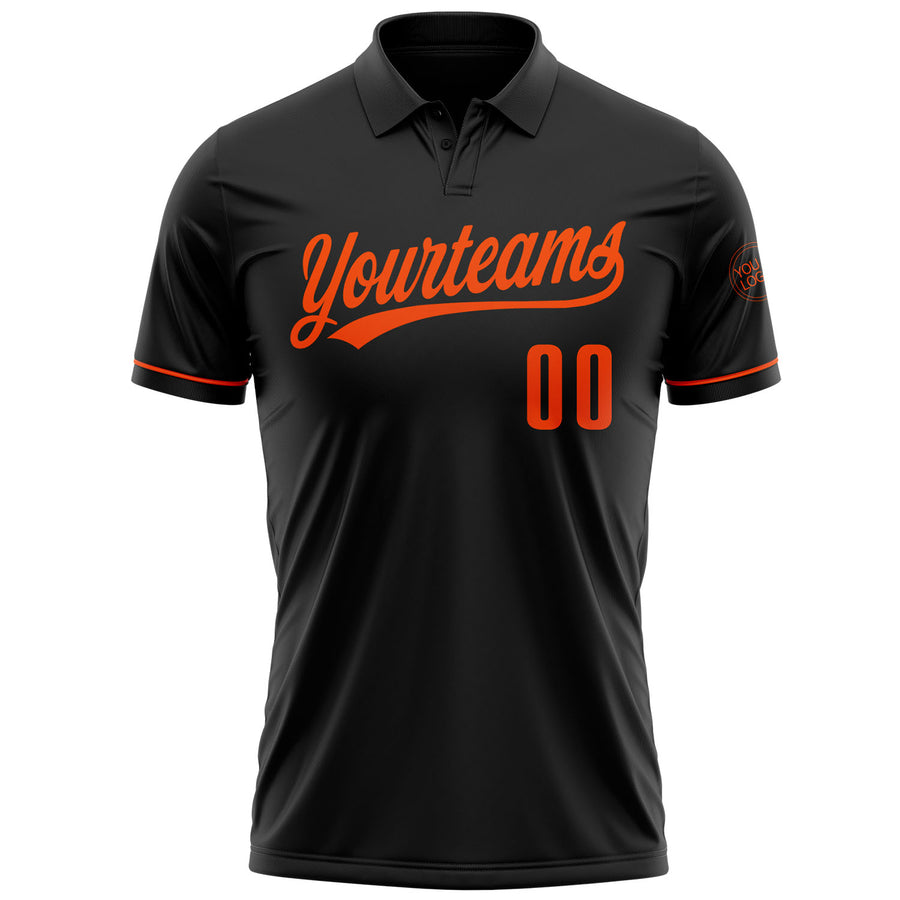 Custom Black Orange Performance Vapor Golf Polo Shirt