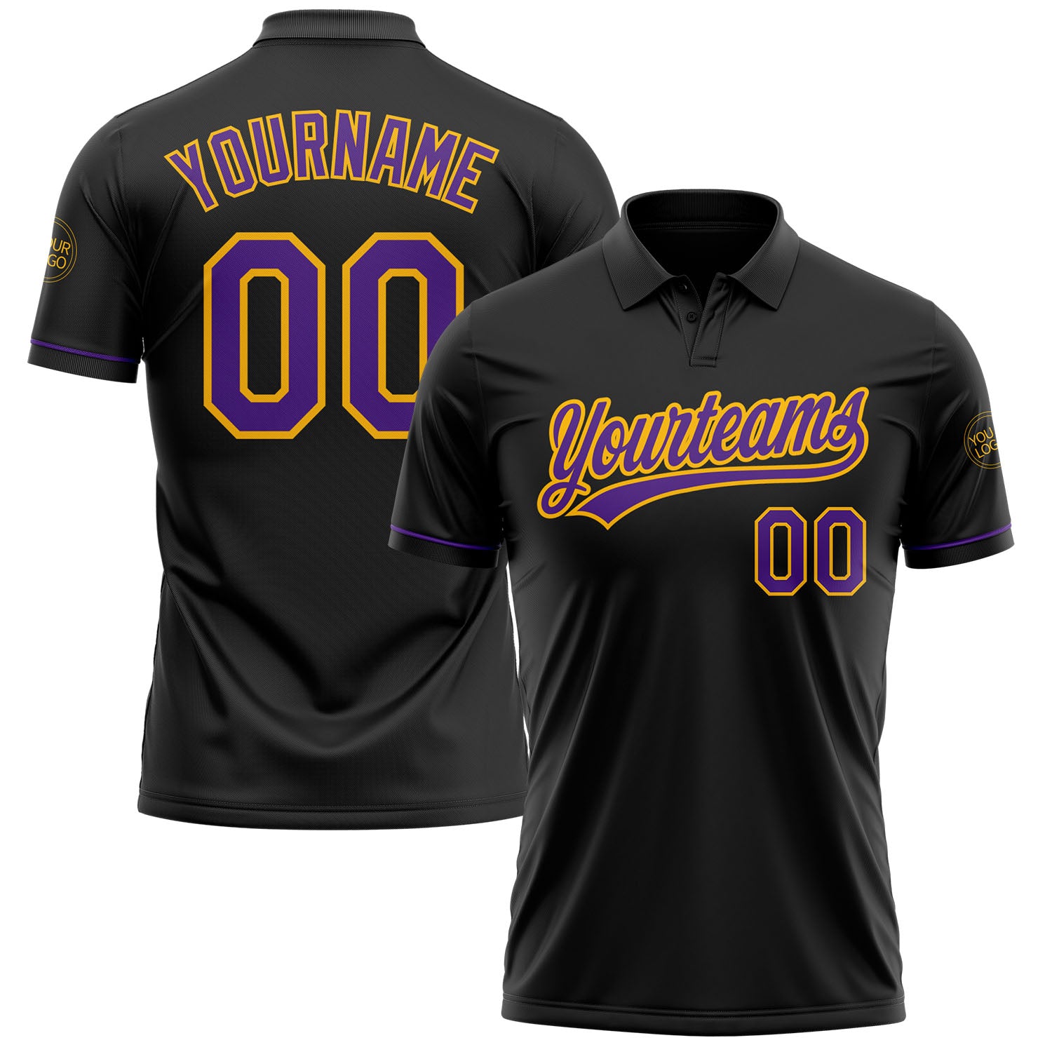 Custom Black Purple-Gold Performance Vapor Golf Polo Shirt