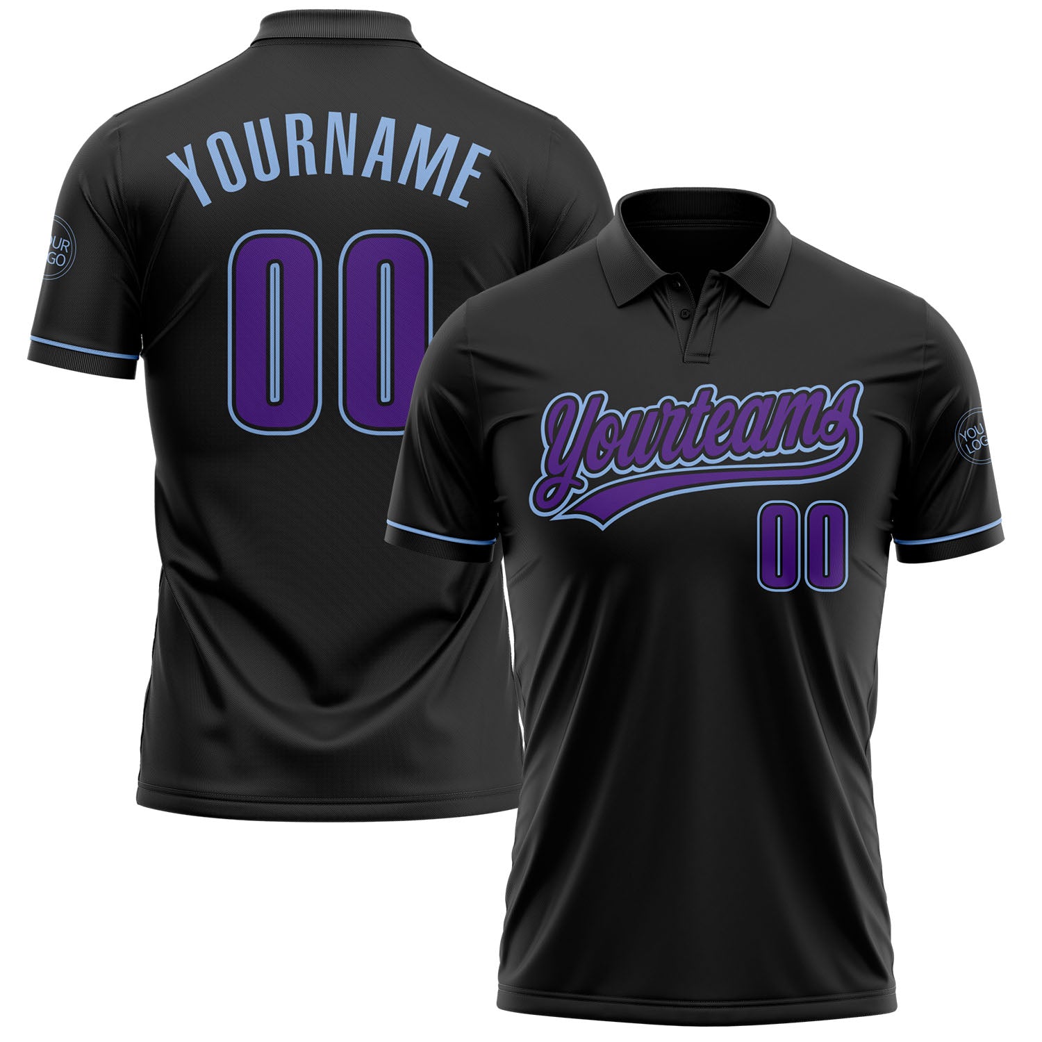 Custom Black Purple-Light Blue Performance Vapor Golf Polo Shirt