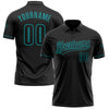 Custom Black Black-Teal Performance Vapor Golf Polo Shirt