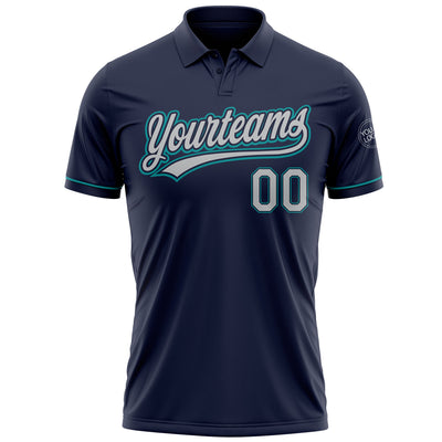 Custom Navy Gray-Teal Performance Vapor Golf Polo Shirt