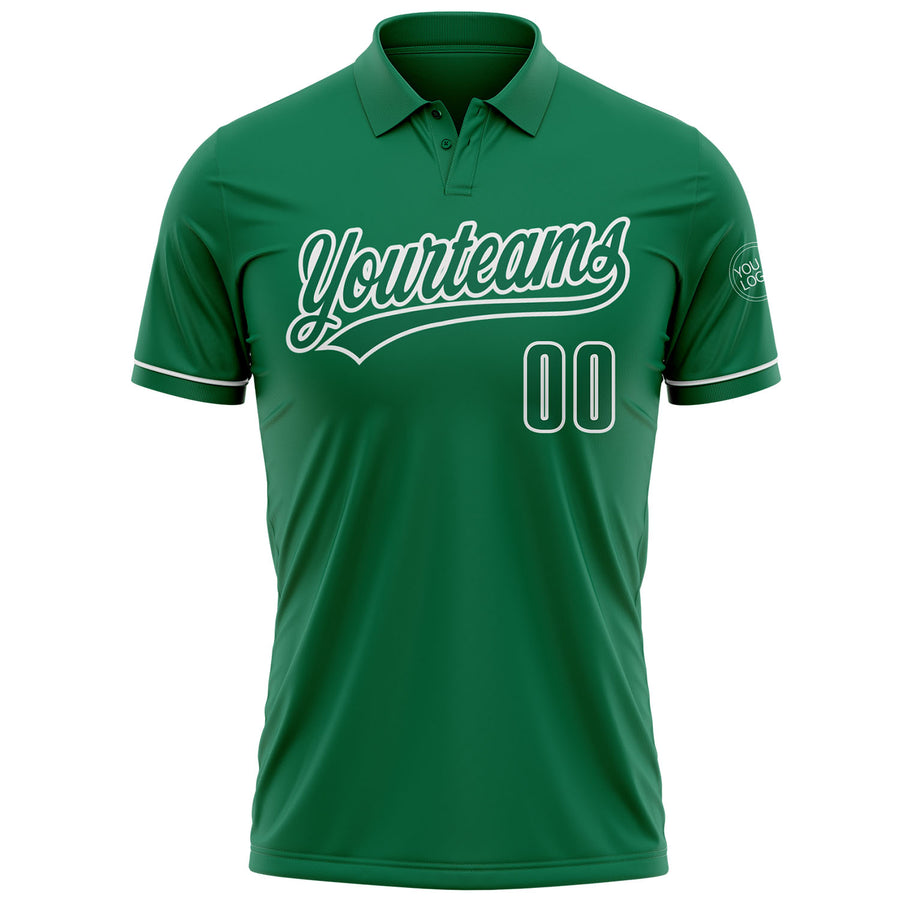 Custom Kelly Green Kelly Green-White Performance Vapor Golf Polo Shirt