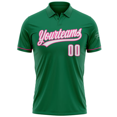 Custom Kelly Green White-Pink Performance Vapor Golf Polo Shirt