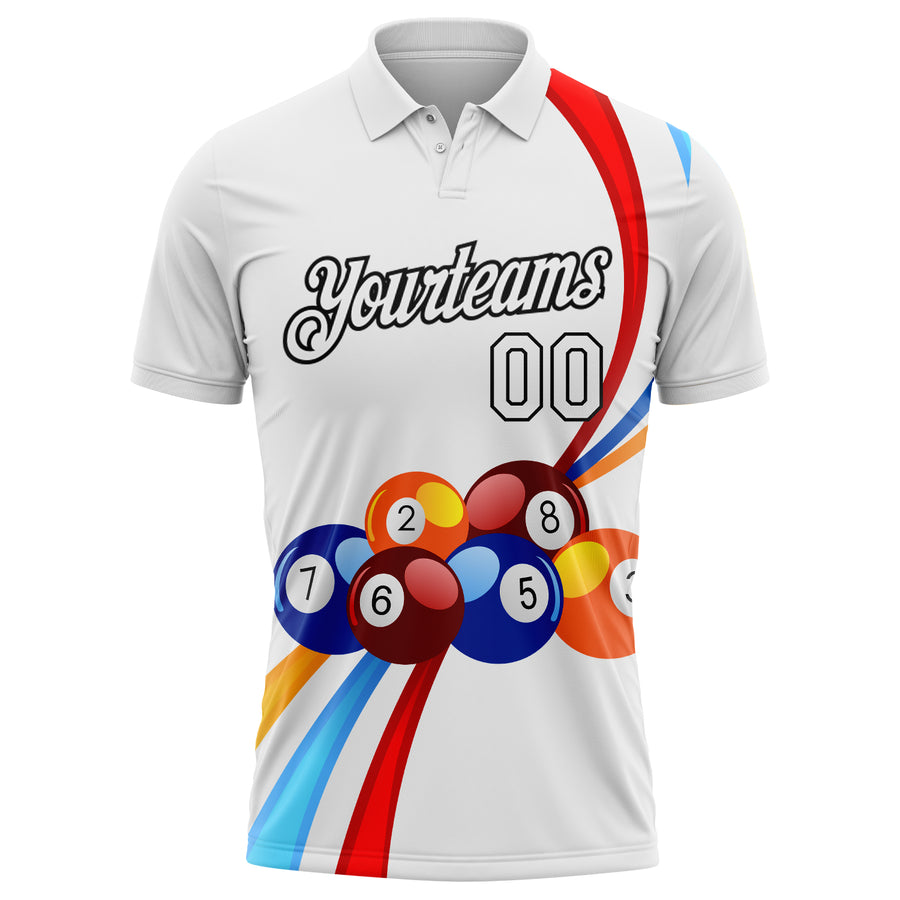 Custom White Black 3D Pattern Design Billiards Performance Polo Shirt