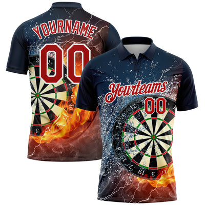 Custom Black Red-White 3D Pattern Design Flame Dart Board Performance Golf Polo Shirt