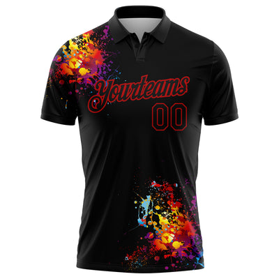 Custom Black Red 3D Pattern Design Dart Board Performance Golf Polo Shirt