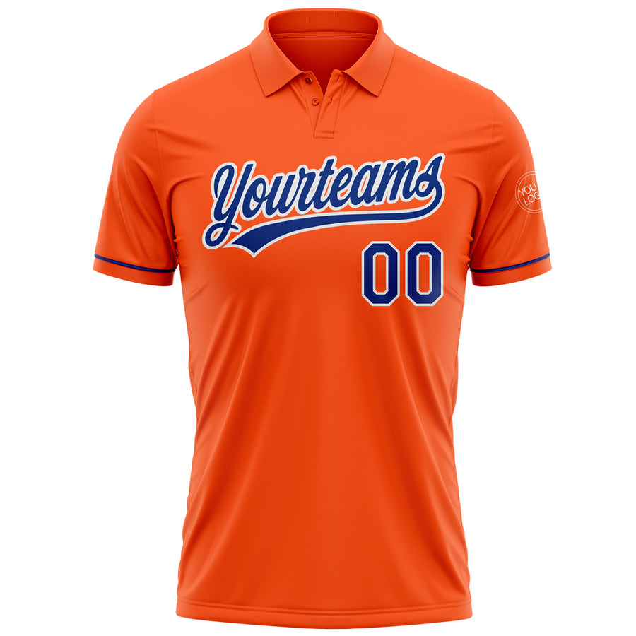 Custom Orange Royal-White Performance Vapor Golf Polo Shirt