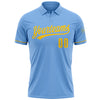 Custom Light Blue Yellow Performance Vapor Golf Polo Shirt