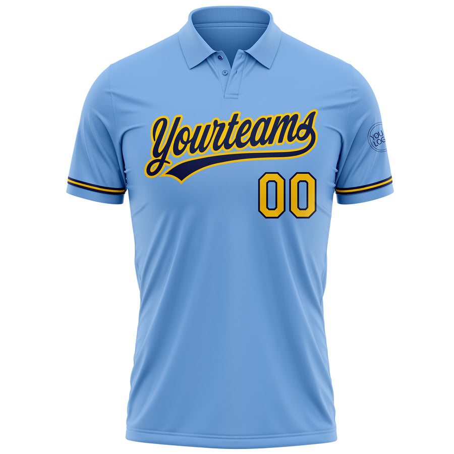 Custom Light Blue Yellow-Navy Performance Vapor Golf Polo Shirt