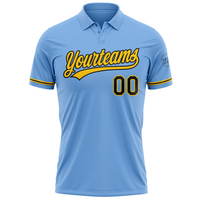 Custom Light Blue Black-Yellow Performance Vapor Golf Polo Shirt