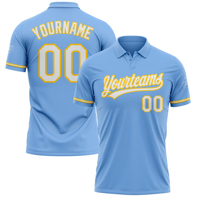 Custom Light Blue White-Yellow Performance Vapor Golf Polo Shirt