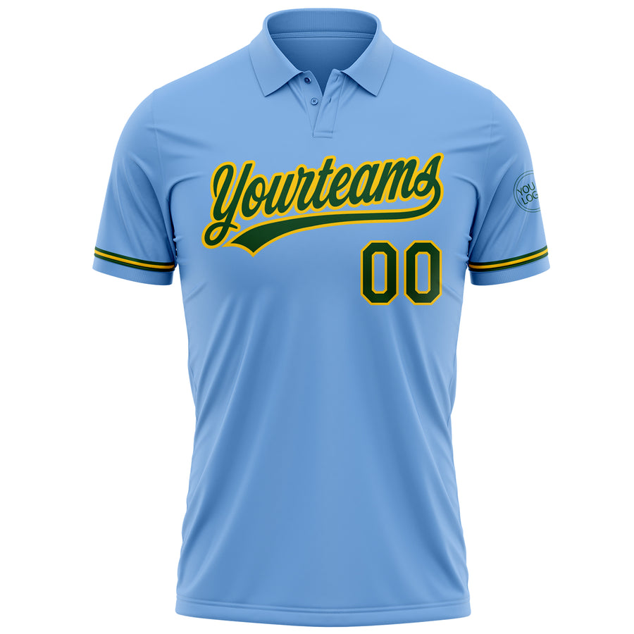 Custom Light Blue Green-Yellow Performance Vapor Golf Polo Shirt