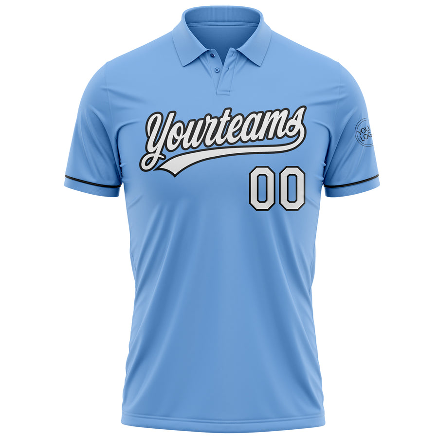 Custom Light Blue White-Black Performance Vapor Golf Polo Shirt