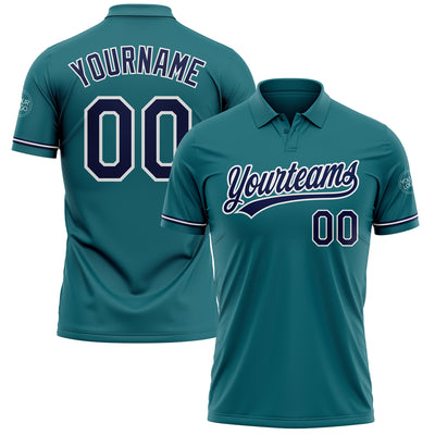 Custom Teal Navy-White Performance Vapor Golf Polo Shirt