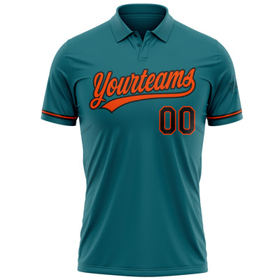 Custom Teal Black-Orange Performance Vapor Golf Polo Shirt