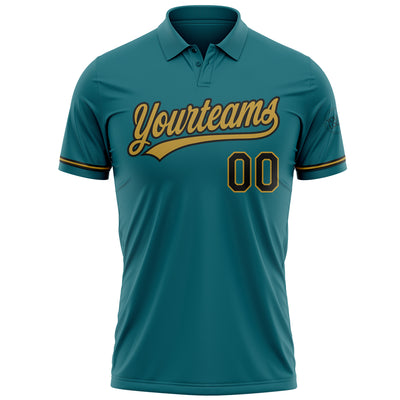 Custom Teal Black-Old Gold Performance Vapor Golf Polo Shirt