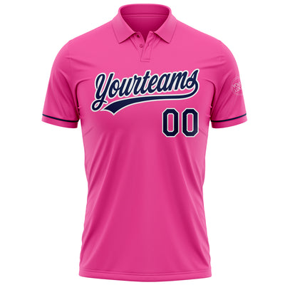 Custom Pink Navy-White Performance Vapor Golf Polo Shirt