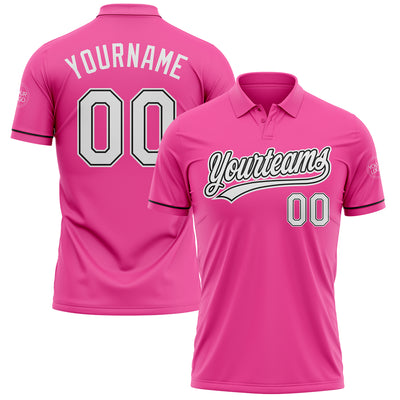 Custom Pink White-Black Performance Vapor Golf Polo Shirt