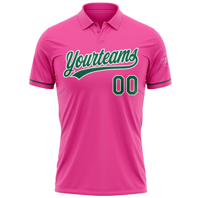 Custom Pink Kelly Green-White Performance Vapor Golf Polo Shirt