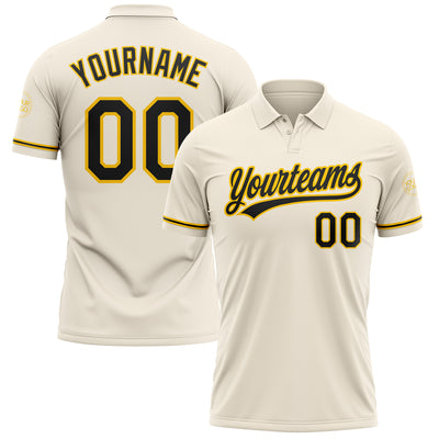 Custom Cream Black-Yellow Performance Vapor Golf Polo Shirt