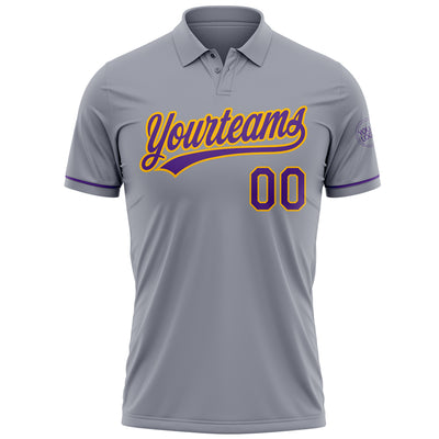 Custom Gray Purple-Gold Performance Vapor Golf Polo Shirt